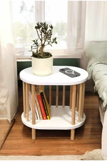 Sivupöytä Hanah Home Pika (45 x 43 x 30 cm) Valkoinen, luonnollinen - Valkoinen ja luonnonväri - Huonekalut - Pöytä & ruokailuryhmä - Apupöytä & sivupöytä - Tarjotinpöytä & pikkupöytä