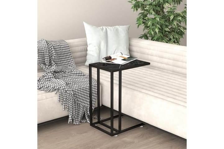 Sivupöytä läppärille musta marmori 50x35x65 cm karkaistu las - Musta - Tarjotinpöytä & pikkupöytä - Lamppupöytä