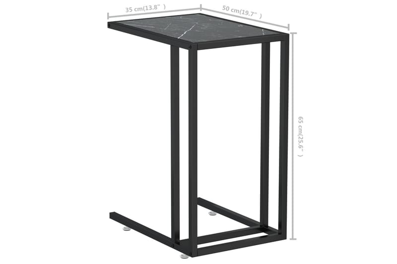 Sivupöytä läppärille musta marmori 50x35x65 cm karkaistu las - Musta - Huonekalut - Pöytä & ruokailuryhmä - Apupöytä & sivupöytä - Lamppupöytä
