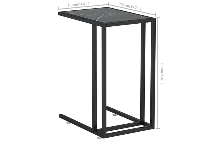 Sivupöytä läppärille musta marmori 50x35x65 cm karkaistu las - Musta - Tarjotinpöytä & pikkupöytä - Lamppupöytä