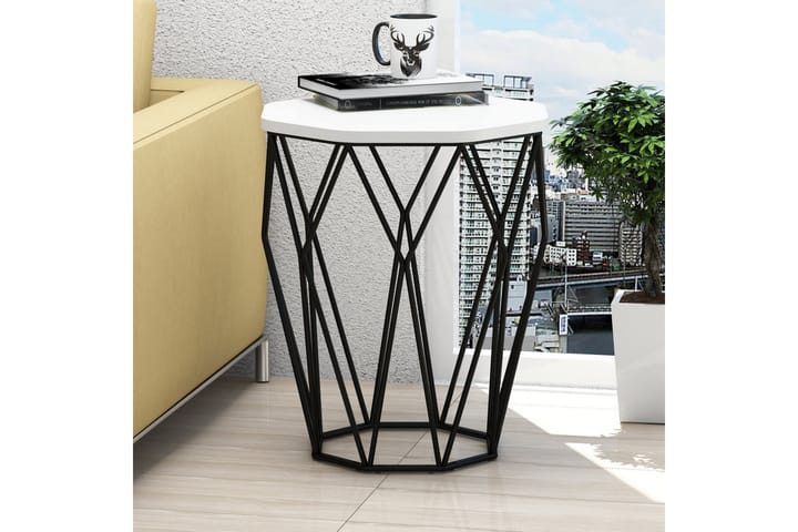 Sivupöytä Sofya Pyöreä 46 cm - Valkoinen/Musta - Tarjotinpöytä & pikkupöytä - Lamppupöytä