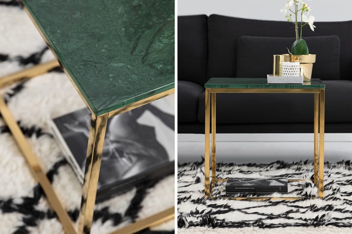 Sivupöytä Titania 50 cm Marmori - Vihreä/Messinki - Tarjotinpöytä & pikkupöytä - Lamppupöytä