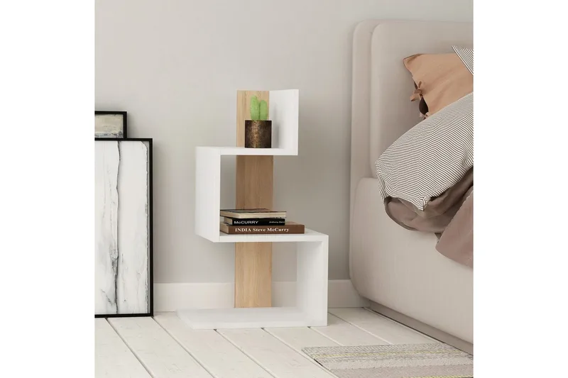 Sivupöytä Veyaie Valkoinen / Tammi - Valkoinen - Huonekalut - Pöytä & ruokailuryhmä - Apupöytä & sivupöytä - Tarjotinpöytä & pikkupöytä