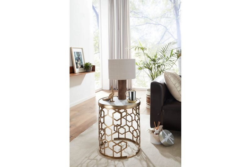 Sivupöytä Wohnling Aito marmori, pyöreä, 44 cm, kennokuvioinen jalusta, moderni - Huonekalut - Pöytä & ruokailuryhmä - Apupöytä & sivupöytä - Tarjotinpöytä & pikkupöytä