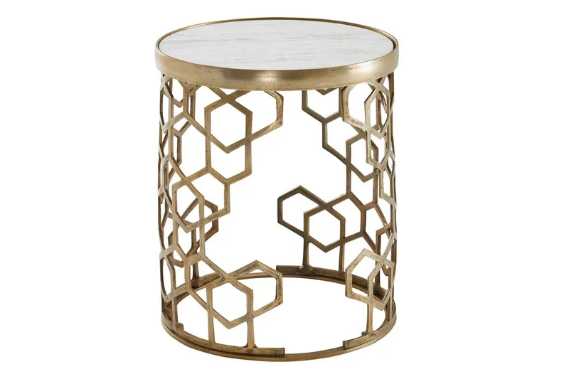 Sivupöytä Wohnling Aito marmori, pyöreä, 44 cm, kennokuvioinen jalusta, moderni, undefined