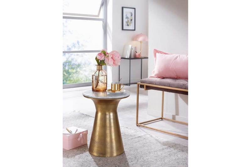 Sivupöytä Wohnling Aito marmori, pyöreä, 35 cm, kultainen jalusta, moderni - Huonekalut - Pöytä & ruokailuryhmä - Apupöytä & sivupöytä - Tarjotinpöytä & pikkupöytä