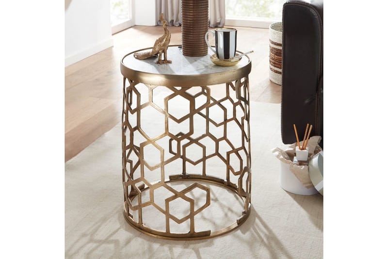 Sivupöytä Wohnling Aito marmori, pyöreä, 44 cm, kennokuvioinen jalusta, moderni - Huonekalut - Pöytä & ruokailuryhmä - Apupöytä & sivupöytä - Tarjotinpöytä & pikkupöytä