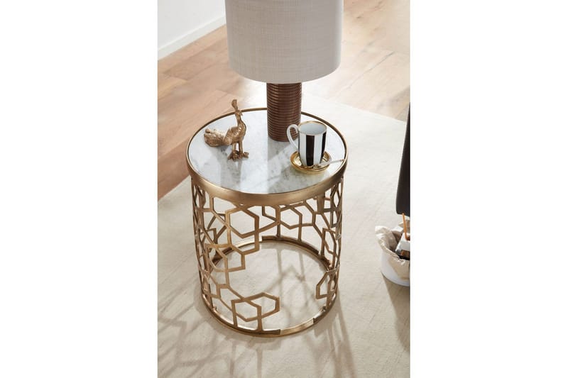 Sivupöytä Wohnling Aito marmori, pyöreä, 44 cm, kennokuvioinen jalusta, moderni - Huonekalut - Pöytä & ruokailuryhmä - Apupöytä & sivupöytä - Tarjotinpöytä & pikkupöytä