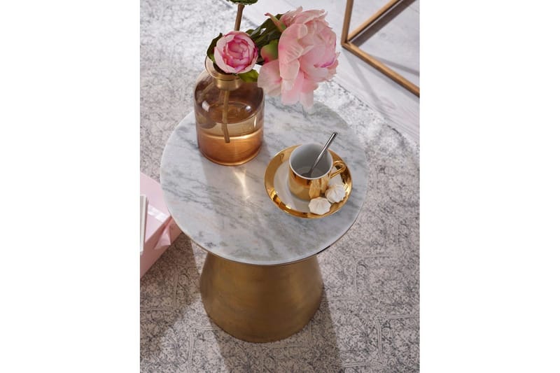 Sivupöytä Wohnling Aito marmori, pyöreä, 35 cm, kultainen jalusta, moderni - Huonekalut - Pöytä & ruokailuryhmä - Apupöytä & sivupöytä - Tarjotinpöytä & pikkupöytä