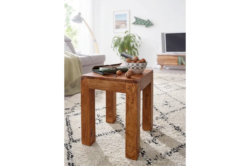 Sivupöytä Wohnling kokopuuta 35x35cm puujaloilla, maalaismainen tyyli Ruusu puu - Ruusu puu - Huonekalut - Pöytä & ruokailuryhmä - Apupöytä & sivupöytä - Tarjotinpöytä & pikkupöytä