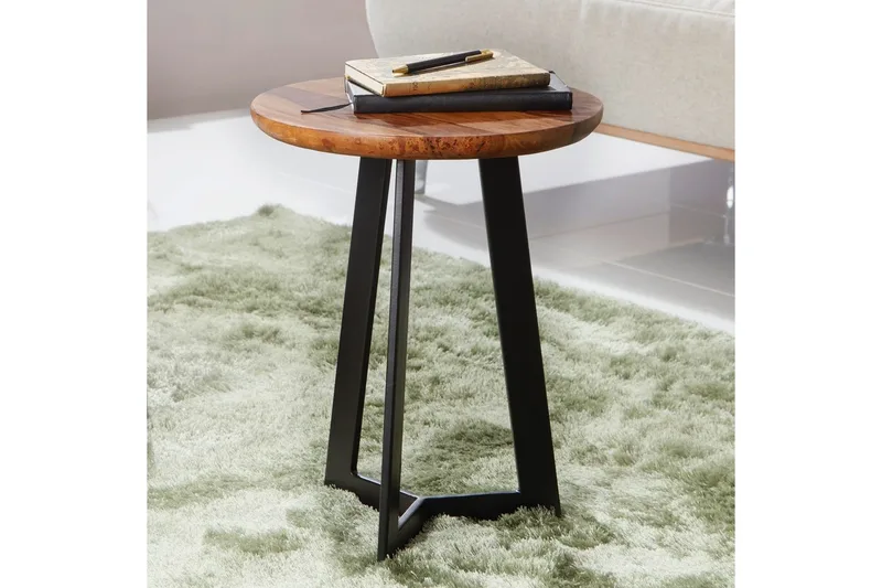 Sivupöytä Wohnling kokopuuta musta metallikehys 35 cm pyöreä, teollinen loft-tyyli 45 cm - 45 cm - Huonekalut - Pöytä & ruokailuryhmä - Apupöytä & sivupöytä - Tarjotinpöytä & pikkupöytä