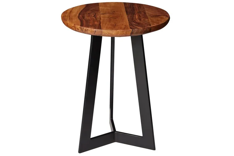 Sivupöytä Wohnling kokopuuta musta metallikehys 35 cm pyöreä, teollinen loft-tyyli 45 cm, 45 cm