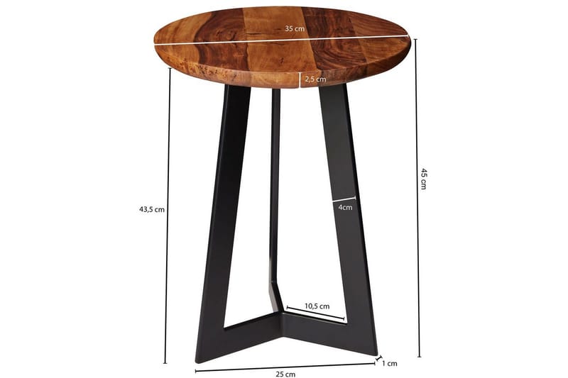 Sivupöytä Wohnling kokopuuta musta metallikehys 35 cm pyöreä, teollinen loft-tyyli 45 cm - 45 cm - Huonekalut - Pöytä & ruokailuryhmä - Apupöytä & sivupöytä - Tarjotinpöytä & pikkupöytä