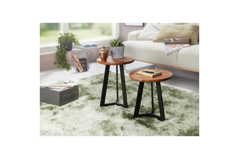 Sivupöytä Wohnling kokopuuta musta metallikehys 35 cm pyöreä, teollinen loft-tyyli 45 cm - 45 cm - Huonekalut - Pöytä & ruokailuryhmä - Apupöytä & sivupöytä - Tarjotinpöytä & pikkupöytä