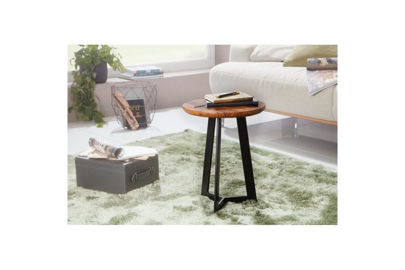 Sivupöytä Wohnling kokopuuta musta metallikehys 35 cm pyöreä, teollinen loft-tyyli 45 cm - 45 cm - Huonekalut - Pöytä & ruokailuryhmä - Apupöytä & sivupöytä - Tarjotinpöytä & pikkupöytä