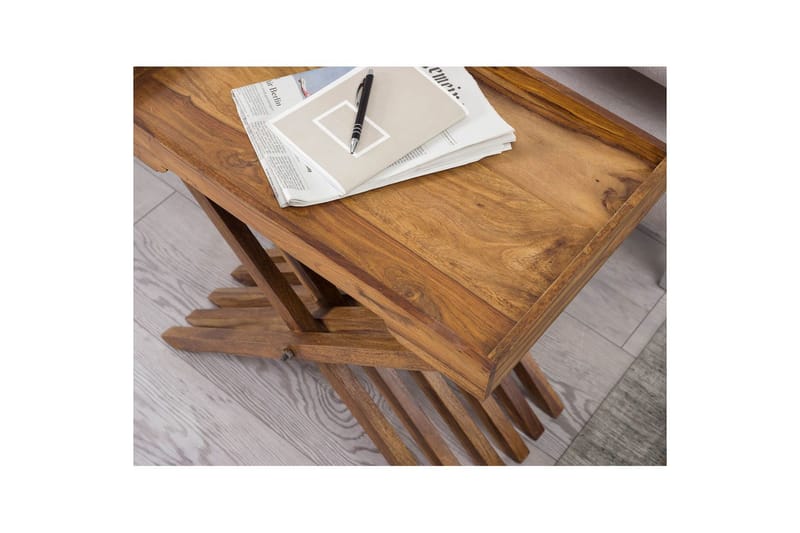 Sivupöytä Wohnling Maalaistyylinen massiivipuu, kokoontaitettava ristijalka, maalaistalo - Huonekalut - Pöytä & ruokailuryhmä - Apupöytä & sivupöytä - Tarjotinpöytä & pikkupöytä