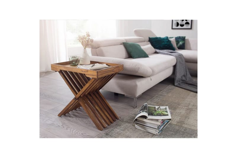 Sivupöytä Wohnling Maalaistyylinen massiivipuu, kokoontaitettava ristijalka, maalaistalo - Huonekalut - Pöytä & ruokailuryhmä - Apupöytä & sivupöytä - Tarjotinpöytä & pikkupöytä