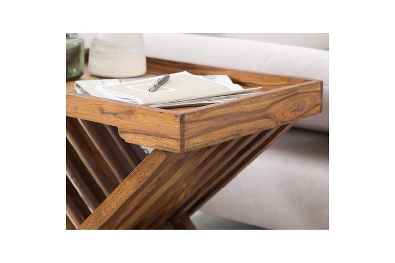 Sivupöytä Wohnling Maalaistyylinen massiivipuu, kokoontaitettava ristijalka, maalaistalo - Huonekalut - Pöytä & ruokailuryhmä - Apupöytä & sivupöytä - Tarjotinpöytä & pikkupöytä