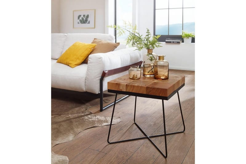 Sivupöytä Wohnling Massiivipuu Lohkotyyli Jauhemaalattu Metallikehys Teollisuus - Huonekalut - Pöytä & ruokailuryhmä - Apupöytä & sivupöytä - Tarjotinpöytä & pikkupöytä