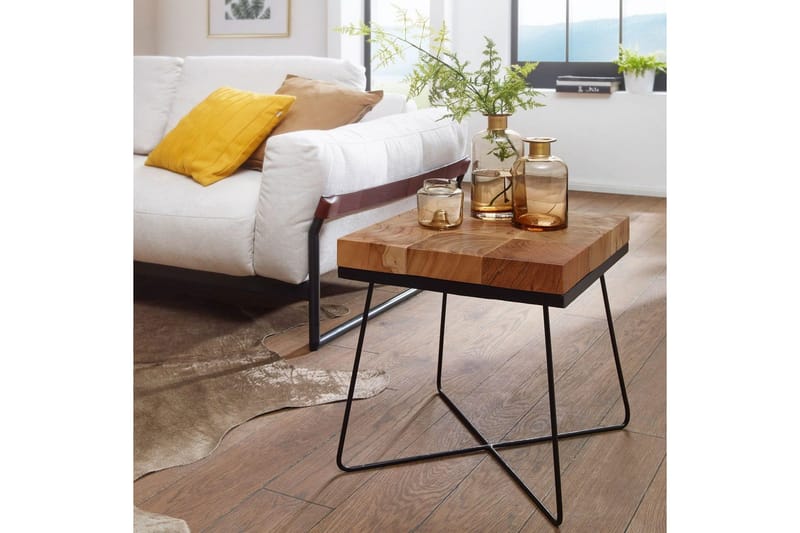 Sivupöytä Wohnling Massiivipuu Lohkotyyli Jauhemaalattu Metallikehys Teollisuus - Huonekalut - Pöytä & ruokailuryhmä - Apupöytä & sivupöytä - Tarjotinpöytä & pikkupöytä