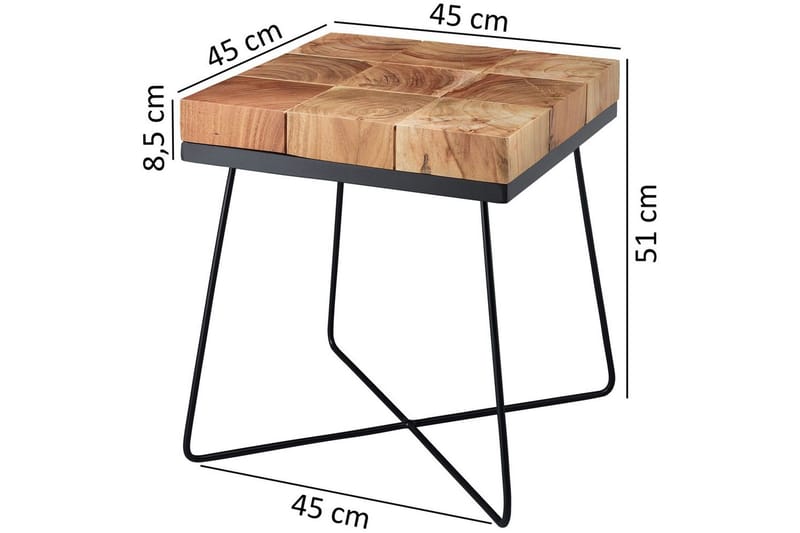 Sivupöytä Wohnling Massiivipuu Lohkotyyli Jauhemaalattu Metallikehys Teollisuus - Huonekalut - Pöytä & ruokailuryhmä - Apupöytä & sivupöytä - Tarjotinpöytä & pikkupöytä