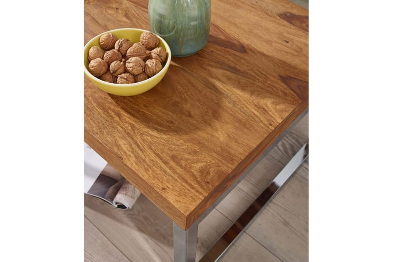 Sivupöytä Wohnling massivipuuta, neliö metallisilla kromijaloilla, maalaismainen tyyli 60x60 cm - 60x60 cm - Huonekalut - Pöytä & ruokailuryhmä - Apupöytä & sivupöytä - Tarjotinpöytä & pikkupöytä