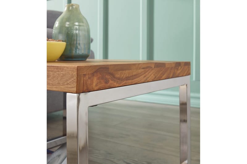 Sivupöytä Wohnling massivipuuta, neliö metallisilla kromijaloilla, maalaismainen tyyli 60x60 cm - 60x60 cm - Huonekalut - Pöytä & ruokailuryhmä - Apupöytä & sivupöytä - Tarjotinpöytä & pikkupöytä