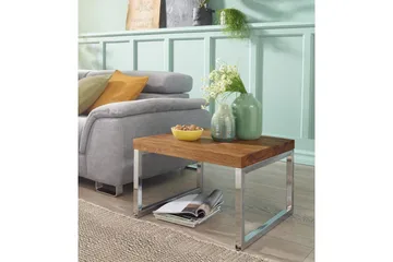 Sivupöytä Wohnling massivipuuta, neliö metallisilla kromijaloilla, maalaismainen tyyli 60x60 cm - 60x60 cm - Huonekalut - Pöytä & ruokailuryhmä - Apupöytä & sivupöytä - Tarjotinpöytä & pikkupöytä