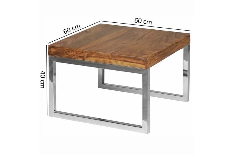 Sivupöytä Wohnling massivipuuta, neliö metallisilla kromijaloilla, maalaismainen tyyli 60x60 cm - 60x60 cm - Huonekalut - Pöytä & ruokailuryhmä - Apupöytä & sivupöytä - Tarjotinpöytä & pikkupöytä