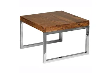 Sivupöytä Wohnling massivipuuta, neliö metallisilla kromijaloilla, maalaismainen tyyli 60x60 cm - 60x60 cm - Huonekalut - Pöytä & ruokailuryhmä - Apupöytä & sivupöytä - Tarjotinpöytä & pikkupöytä