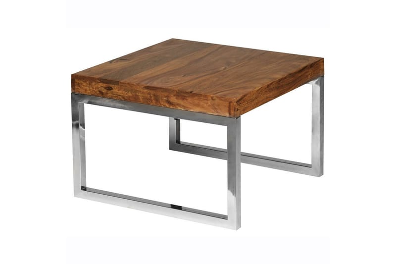 Sivupöytä Wohnling massivipuuta, neliö metallisilla kromijaloilla, maalaismainen tyyli 60x60 cm - 60x60 cm - Huonekalut - Pöytä & ruokailuryhmä - Apupöytä & sivupöytä - Tarjotinpöytä & pikkupöytä