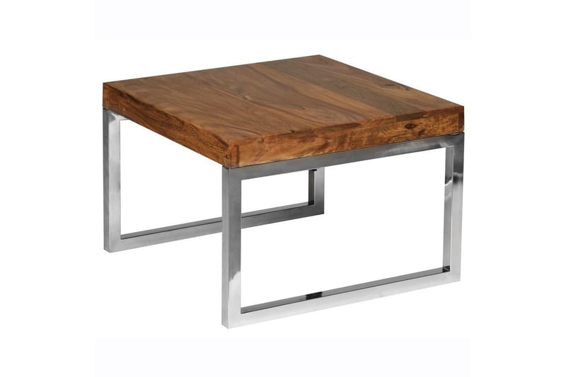 Sivupöytä Wohnling massivipuuta, neliö metallisilla kromijaloilla, maalaismainen tyyli 60x60 cm - 60x60 cm - Huonekalut - Pöytä & ruokailuryhmä - Apupöytä & sivupöytä - Tarjotinpöytä & pikkupöytä