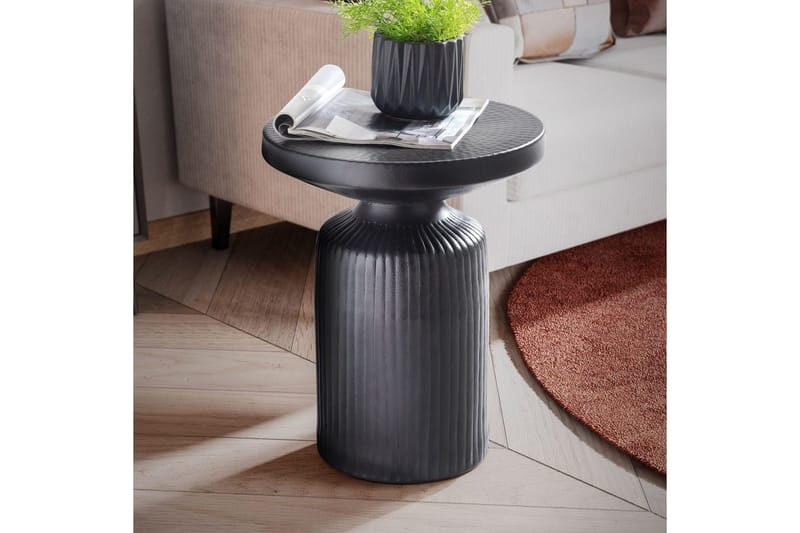 Sivupöytä Wohnling Metalli pyöreä 40 cm musta vasarointi ilme teollinen - Huonekalut - Pöytä & ruokailuryhmä - Apupöytä & sivupöytä - Tarjotinpöytä & pikkupöytä