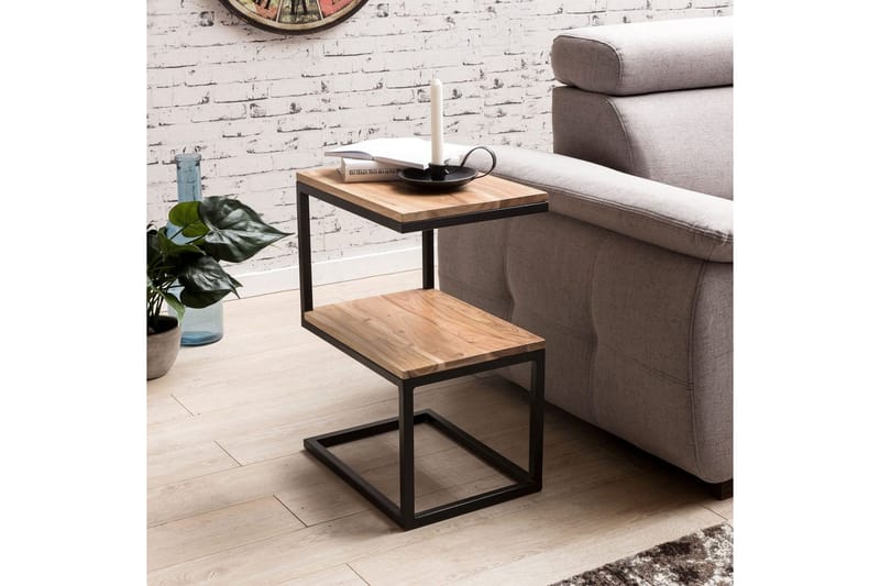 Sivupöytä Wohnling Täyttä puuta, S kuutio, metallikehys maalaistyyliä Akaasia - Akaasia - Huonekalut - Pöytä & ruokailuryhmä - Apupöytä & sivupöytä - Tarjotinpöytä & pikkupöytä