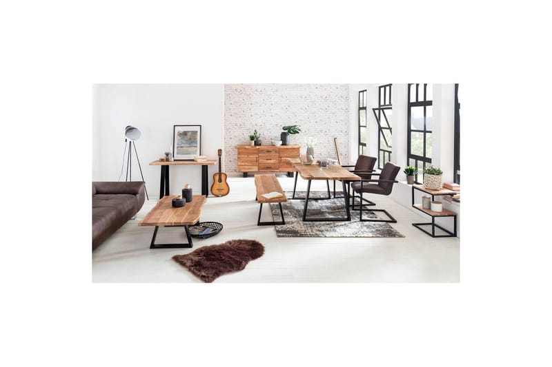 Sivupöytä Wohnling Täyttä puuta, S kuutio, metallikehys maalaistyyliä Akaasia - Akaasia - Huonekalut - Pöytä & ruokailuryhmä - Apupöytä & sivupöytä - Tarjotinpöytä & pikkupöytä