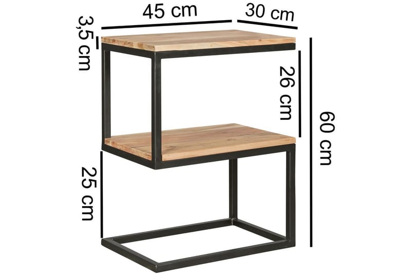 Sivupöytä Wohnling Täyttä puuta, S kuutio, metallikehys maalaistyyliä Akaasia - Akaasia - Huonekalut - Pöytä & ruokailuryhmä - Apupöytä & sivupöytä - Tarjotinpöytä & pikkupöytä