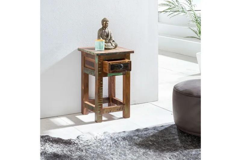 Sivupöytä Wohnling Vankka kierrätetty puu Kolkuttan vetolaatikko teollinen - Huonekalut - Pöytä & ruokailuryhmä - Apupöytä & sivupöytä - Tarjotinpöytä & pikkupöytä