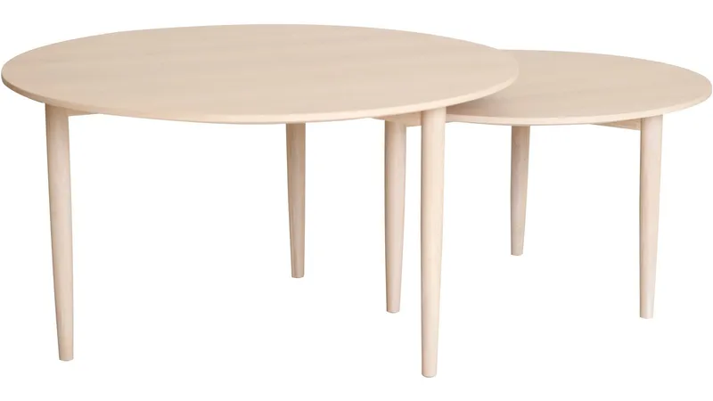 Sohvapöytäsetti Ravik Ø90/Ø70 cm, Valkaistu