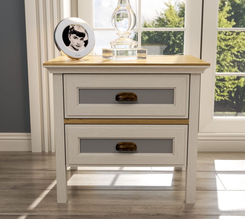 Solena Yöpöytä 60 cm - Kerma, tammi, harmaa - Huonekalut - Pöytä & ruokailuryhmä - Apupöytä & sivupöytä - Yöpöytä