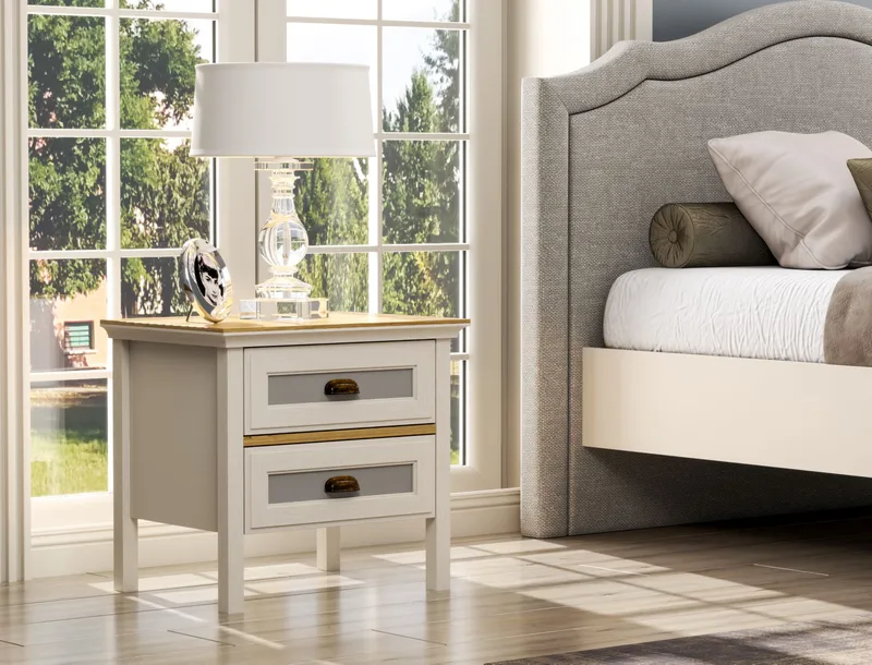 Solena Yöpöytä 60 cm - Kerma, tammi, harmaa - Huonekalut - Pöytä & ruokailuryhmä - Apupöytä & sivupöytä - Yöpöytä