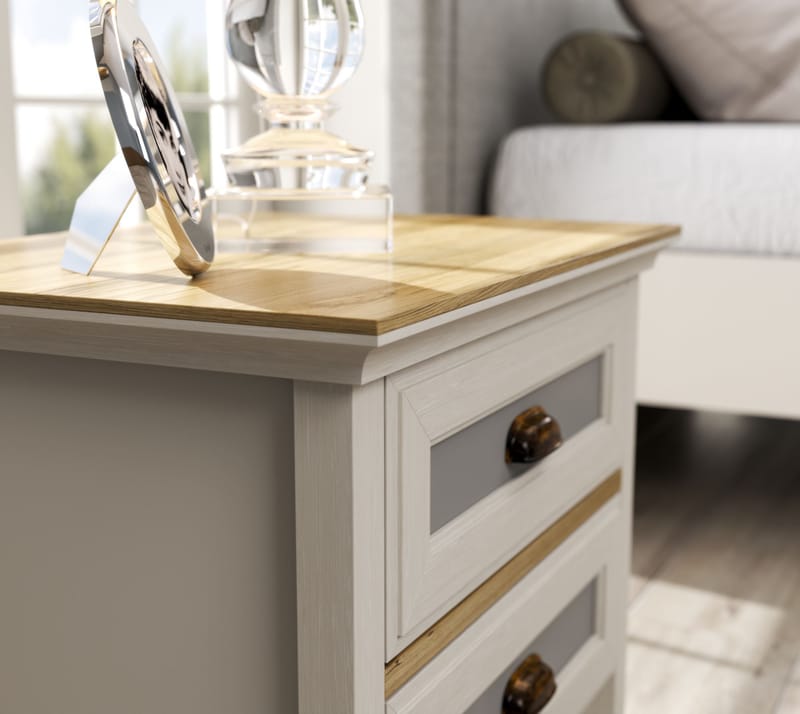 Solena Yöpöytä 60 cm - Kerma, tammi, harmaa - Huonekalut - Pöytä & ruokailuryhmä - Apupöytä & sivupöytä - Yöpöytä