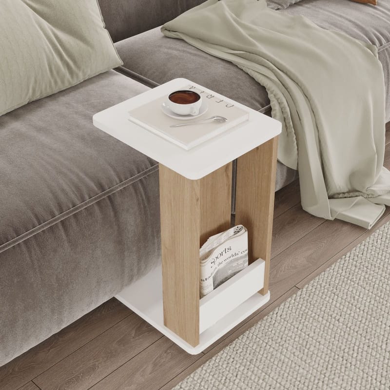 Solven sivupöytä 32x42x55 cm - Tammi ja valkoinen - Huonekalut - Pöytä & ruokailuryhmä - Apupöytä & sivupöytä - Tarjotinpöytä & pikkupöytä