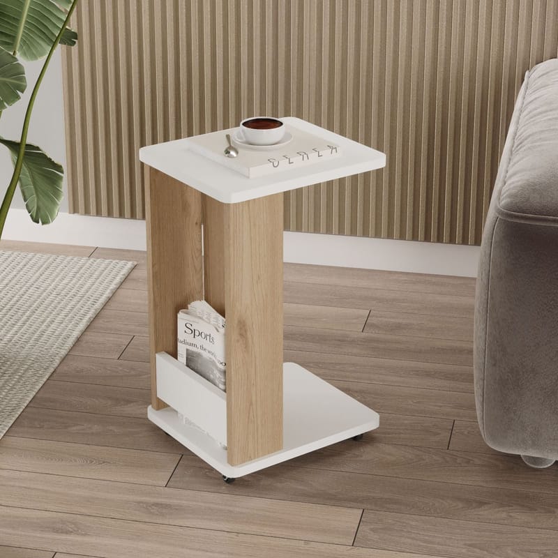 Solven sivupöytä 32x42x55 cm - Tammi ja valkoinen - Huonekalut - Pöytä & ruokailuryhmä - Apupöytä & sivupöytä - Tarjotinpöytä & pikkupöytä