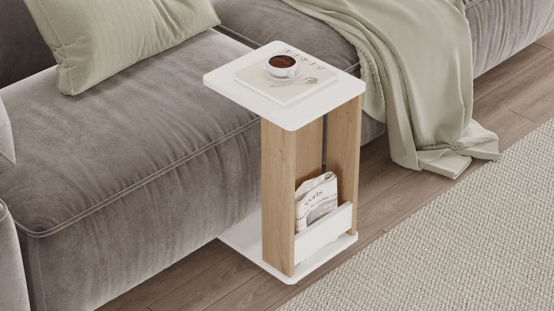 Solven sivupöytä 32x42x55 cm - Tammi ja valkoinen - Huonekalut - Pöytä & ruokailuryhmä - Apupöytä & sivupöytä - Tarjotinpöytä & pikkupöytä