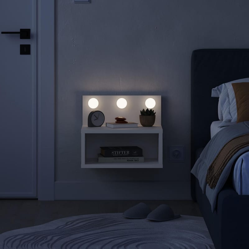Sumira Seinäkiinnitteinen Yöpöytä 40 cm, Säilytystila Hyllyllä ja LED-valaistuksella - Valkoinen - Huonekalut - Pöytä & ruokailuryhmä - Apupöytä & sivupöytä - Yöpöytä