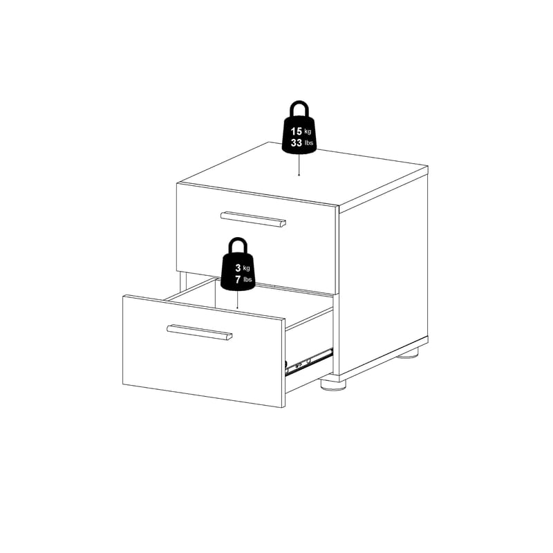 Suntia yöpöytä 2 laatikolla 40x40x42 cm - Huonekalut - Pöytä & ruokailuryhmä - Apupöytä & sivupöytä - Yöpöytä