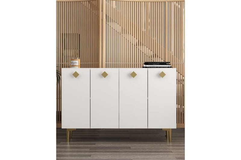 Sylas Konsolipöytä 120x120 cm - Valkoinen/Kulta - Huonekalut - Pöytä & ruokailuryhmä - Apupöytä & sivupöytä - Konsolipöytä