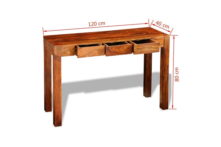 Konsolipöytä 3 laatikolla 80 cm kiinteä seesampuu - Ruskea - Lamppupöytä - Tarjotinpöytä & pikkupöytä