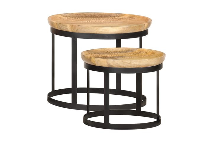 Pyöreät sivupöydät 2 kpl täysi mangopuu ja teräs - Ruskea - Tarjotinpöytä & pikkupöytä - Lamppupöytä