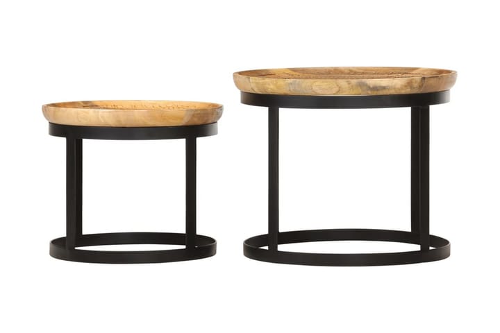 Pyöreät sivupöydät 2 kpl täysi mangopuu ja teräs - Ruskea - Tarjotinpöytä & pikkupöytä - Lamppupöytä